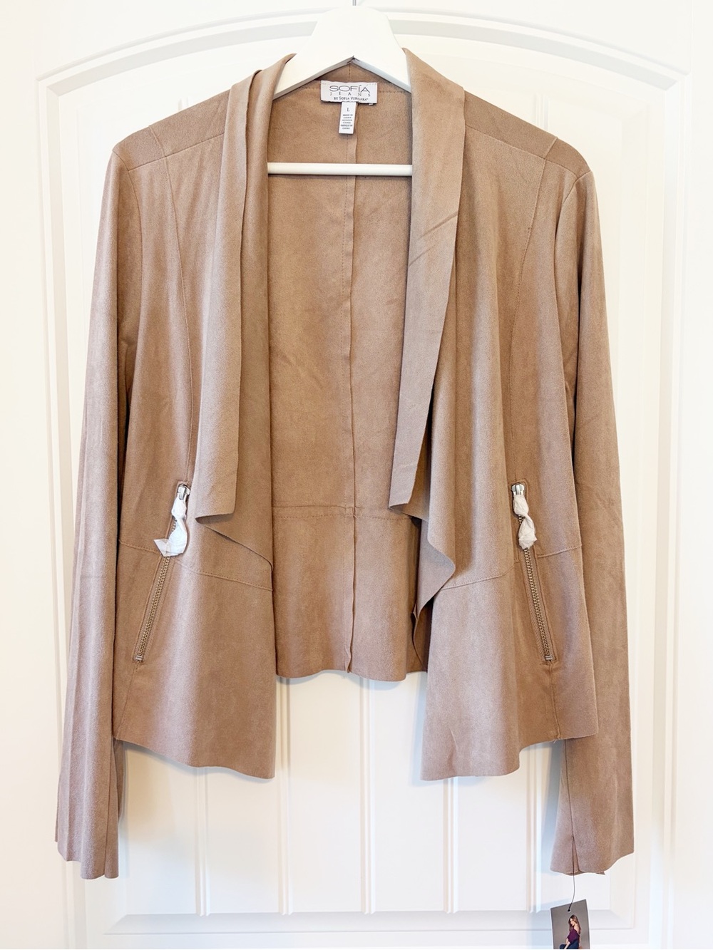 NWT sofia by sofia vergara taupe draped suede blazer jacket